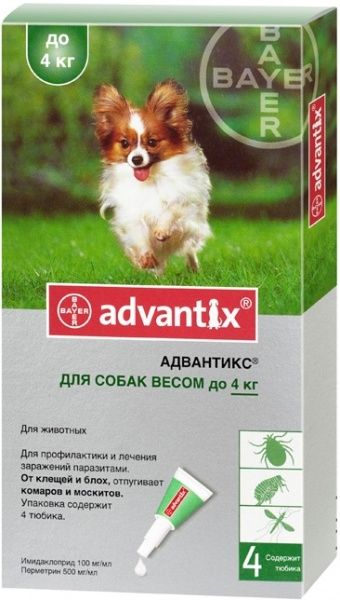 Bayer Advantix для малых пород собак весом до 4 кг от клещей и блох