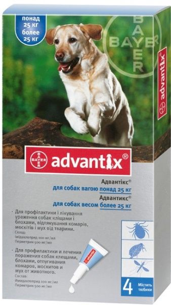 Bayer Advantix для крупных пород собак весом от 25 до 40 кг от клещей и блох
