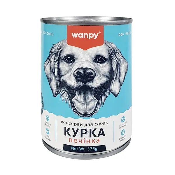 Wanpy Chicken & Liver ВАНПІ КУРКА ПЕЧІНКА паштет вологий корм консерви для собак, банка 375г