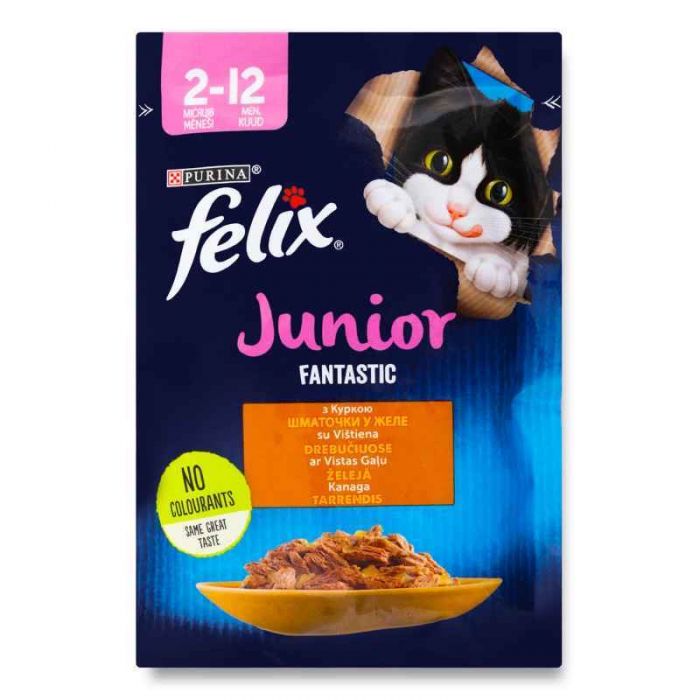 Felix Fantastic Junior Вологий корм для кошенят з куркою в желе 85 г