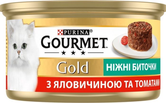 Purina Gourmet Голд Ніжні биточки Вологий корм для кішок з яловичиною та томатами 85 г