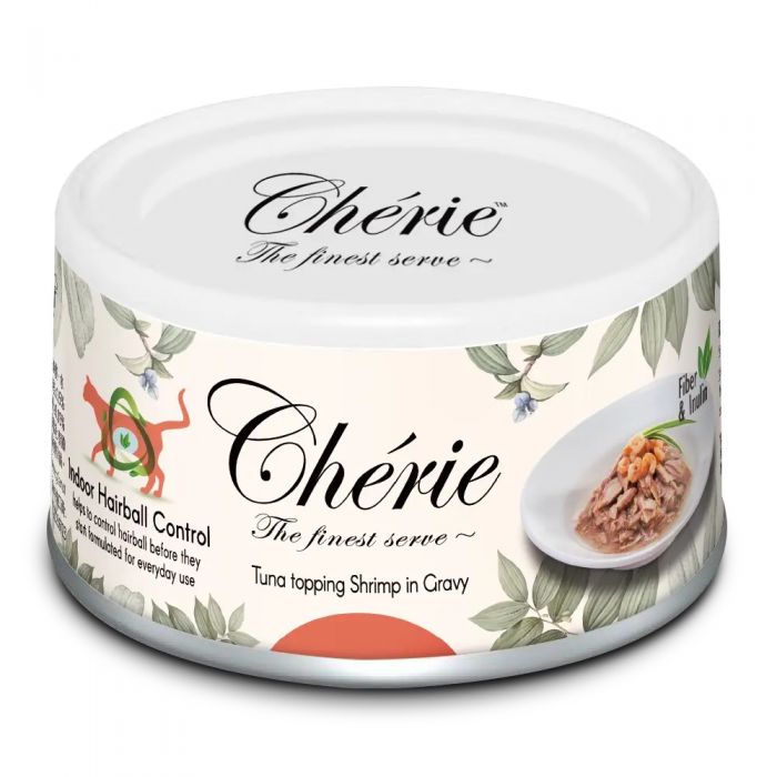 Cherie Hairball Control Вологий корм для кішок, для виведення шерсті, тунець, креветки, в соусі 85 г