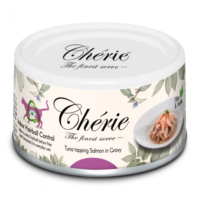 Cherie Hairball Control Вологий корм для кішок, для виведення шерсті, тунець та лосось, в соусі 85 г