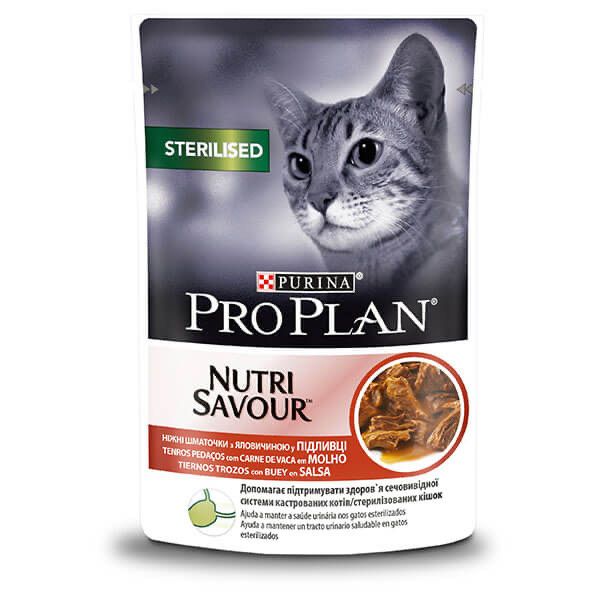 Purina Pro Plan NutriSavour Sterilised Вологий корм для стерилізованих кішок з яловичиною у підливі 85 г