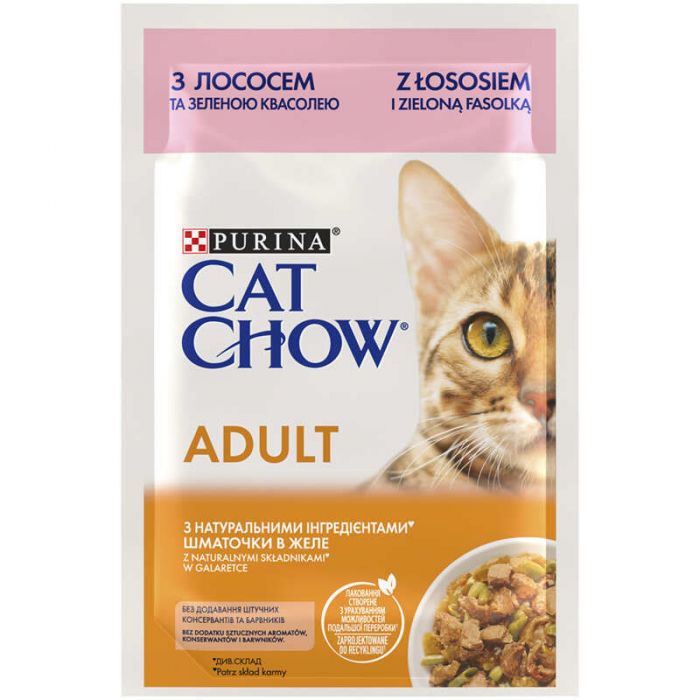 Purina Cat Chow Вологий корм для кішок з лососем та зеленою квасолею в желе 85 г