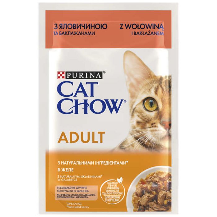 Purina Cat Chow Вологий корм для кішок з яловичиною та баклажанами в желе 85 г