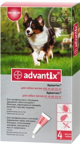 Bayer Advantix для средних пород собак весом от 10 до 25 кг от клещей и блох