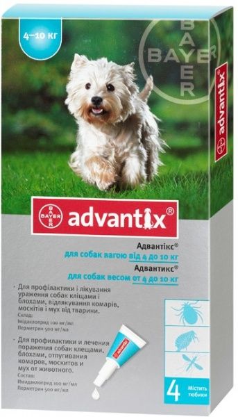 Bayer Advantix для малых пород собак весом от 4 до 10 кг от клещей и блох