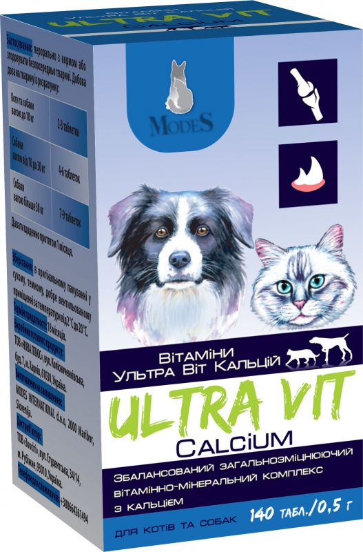 Modes Ultra Vit Calcium Вітамінно-мінеральний комплекс для собак та котів 140 таб