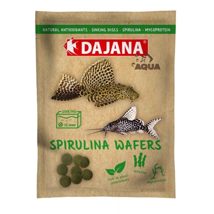 Корм для донних травоїдних риб у вигляді чіпсів 15 мм Dajana SPIRULINA Wafers