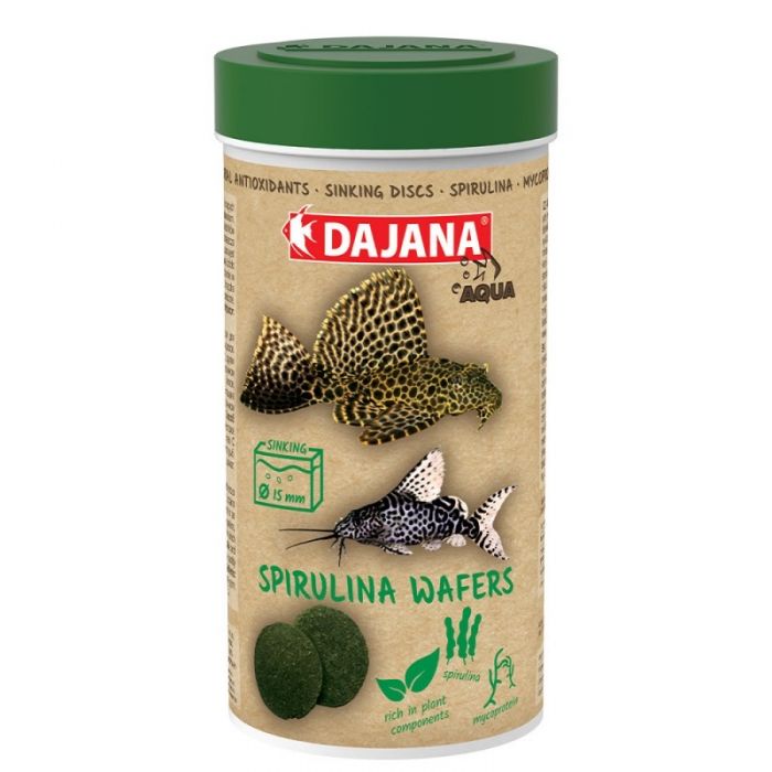 Корм для донних травоїдних риб у вигляді чіпсів 15 мм Dajana SPIRULINA Wafers