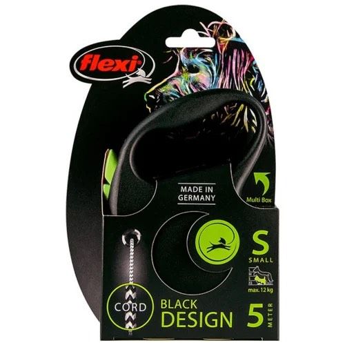 Flexi Black Design S — повідець-рулетка для собак вагою до 12 кг, трос, 5 м