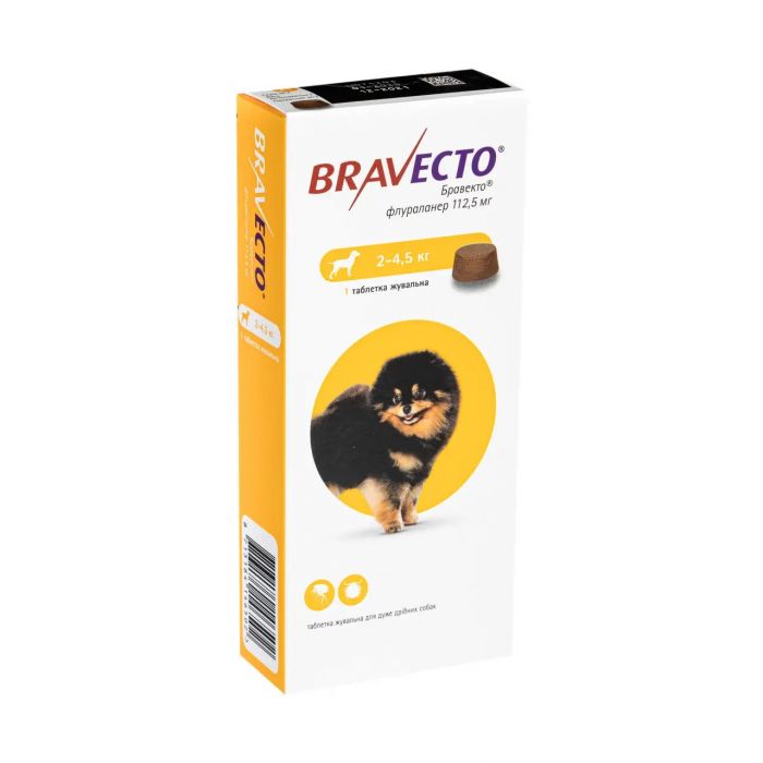 Bravecto Таблетка жувальна від бліх та кліщів для собак вагою від 2 до 4,5 кг