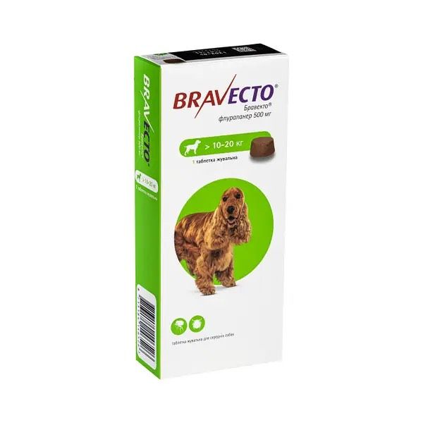 Bravecto Таблетка жувальна від бліх та кліщів для собак вагою від 10 до 20 кг