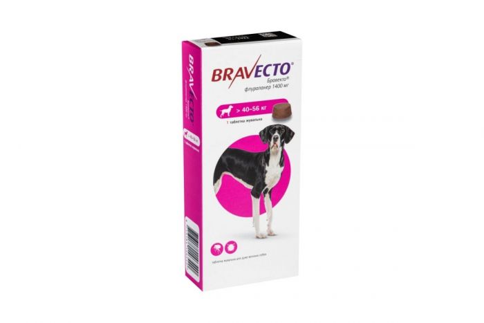 Bravecto Таблетка жувальна від бліх та кліщів для собак вагою від 40 до 56 кг