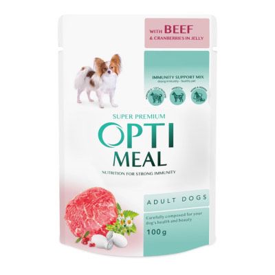 Optimeal Adult Dogs Beef & Cranberry Вологий корм для собак, яловичина з журавлиною в желе 100 г