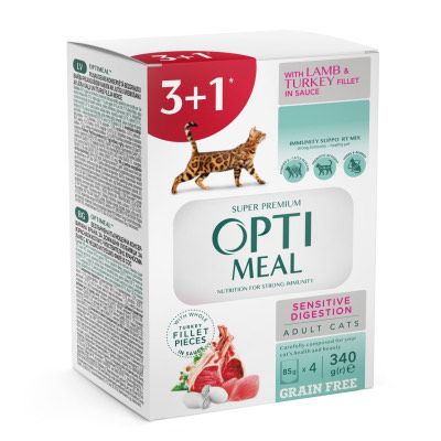 Optimeal Grain Free Шматочки з ягням та індичкою в соусі для котів із чутливим травленням