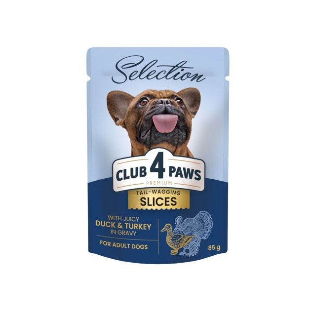 Club 4 Paws Premium Selection Вологий корм для собак, качка та індичка, шматочки в соусі 85 г