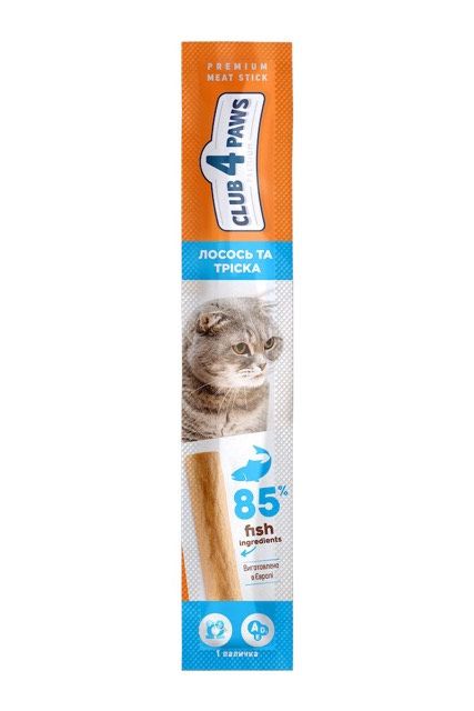 Club 4 Paws Premium Meat Stick Ласощі для кішок м'ясна паличка з лососем і тріскою