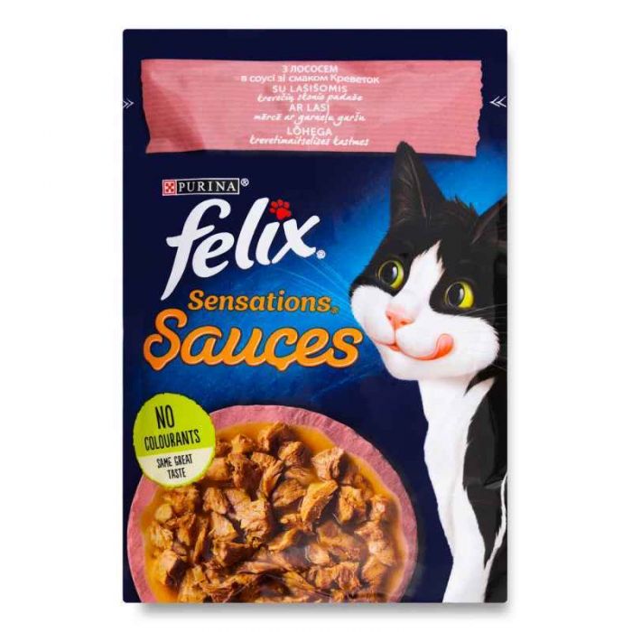 Felix Sensation Sauces Вологий корм для кішок з лососем у креветковому соусі 85 г