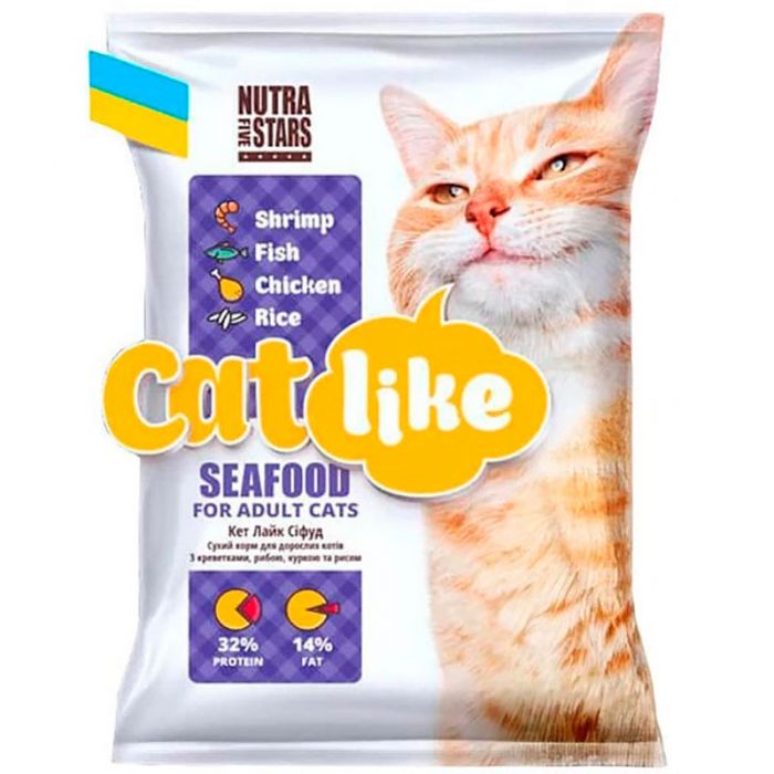 Nutra Five Stars Catlike Seafood - Сухий корм з креветками, куркою, рибою та рисом для дорослих котів