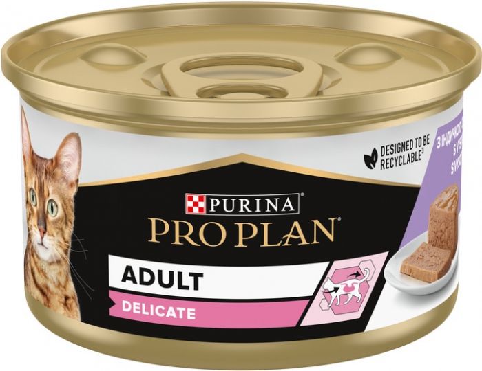 Purina Pro Plan Delicate Вологий корм для кішок з чутливим травленням мус з індичкою 85 г