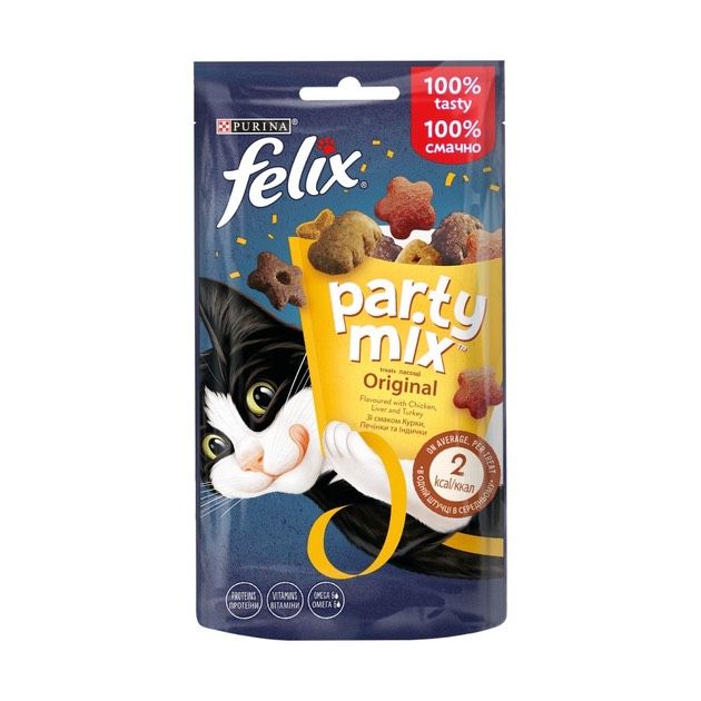 Felix Party Mix Original Ласощі для дорослих кішок зі смаком курки, печінки та індички 60 г